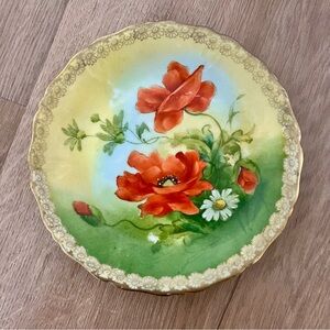 VINTAGE PRUSSIA HAND PAINTED PLATE ORANGE POPPIES 6.25"‎